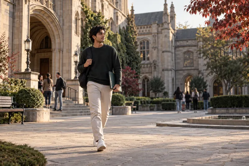 Student on a university campus in Schengen Europe
