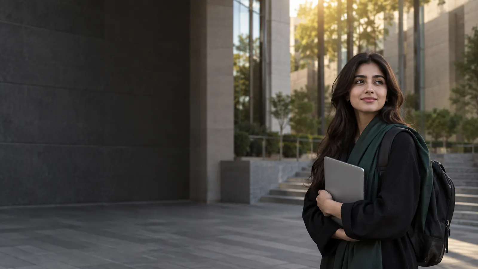 Student walking on a university campus